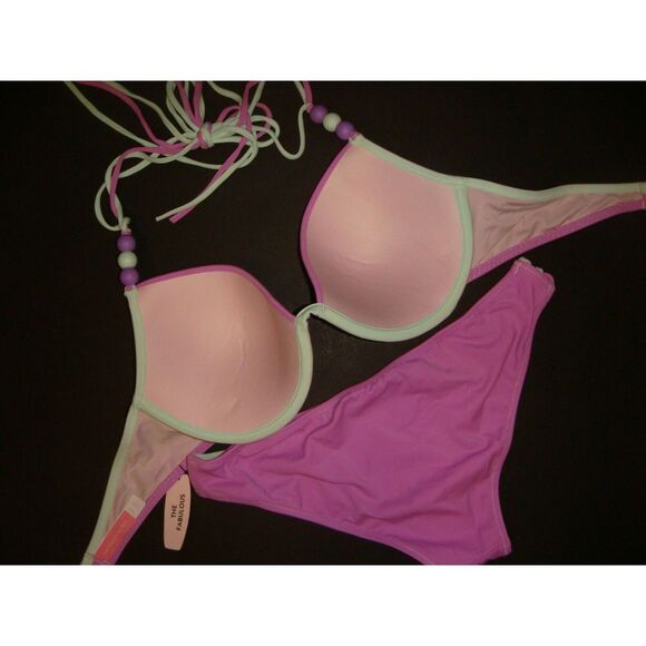 Victoria's Secret 34A,34B,34C BIKINI S strappy bottom BEADED LILAC PURPLE MINT - Picture 4 of 4